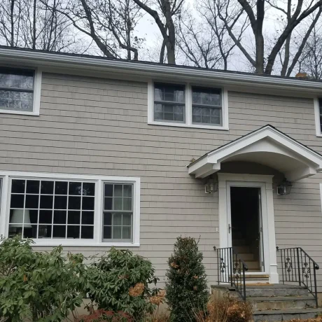 a house with portico and front door
