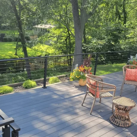 a deck with cable railing system